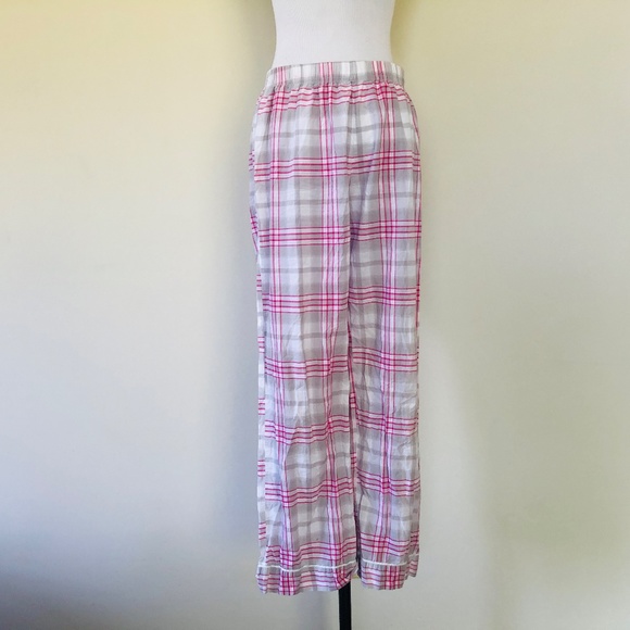 MEDIUM Plaid Cotton Sleep Pants Gray Pink - Picture 4 of 4